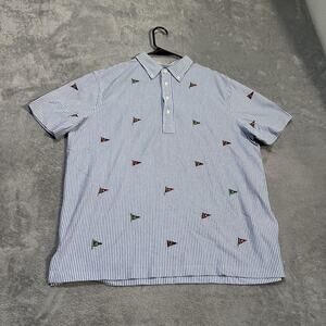 Ralph Lauren Shirt Mens Large Blue White Stripe Knit Oxford Embroidered Pennant
